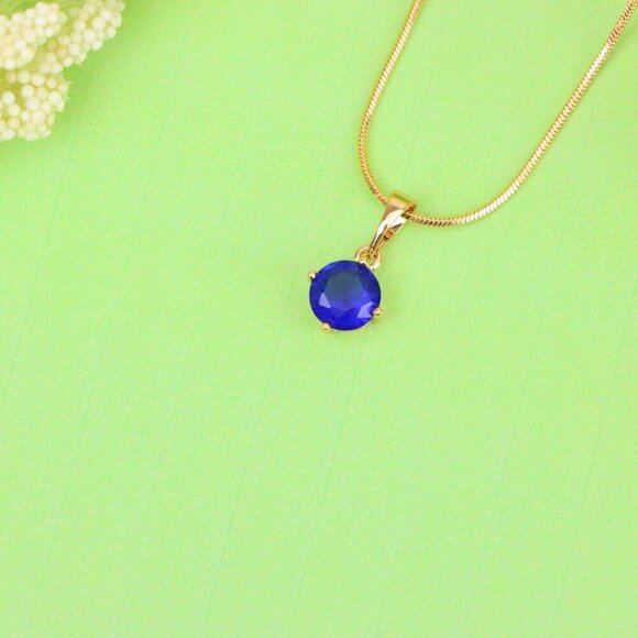 "Round Blue Stone Pendant in Gold Plated Brass – Dainty Everyday Charm, XPPT1758 - Picture 14 of 15